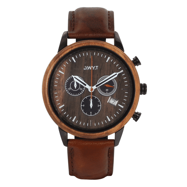 Montre chronographe Vasco de Gama avec bracelet cuir lisse marron sénois