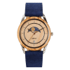 Montre phases de lune en bois Full Moon avec bracelet en cuir vintage bleu saphir