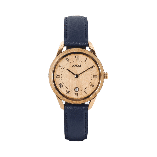 Montre en chiffres romains Spirit Harmony avec bracelet en cuir classique lisse bleu marine