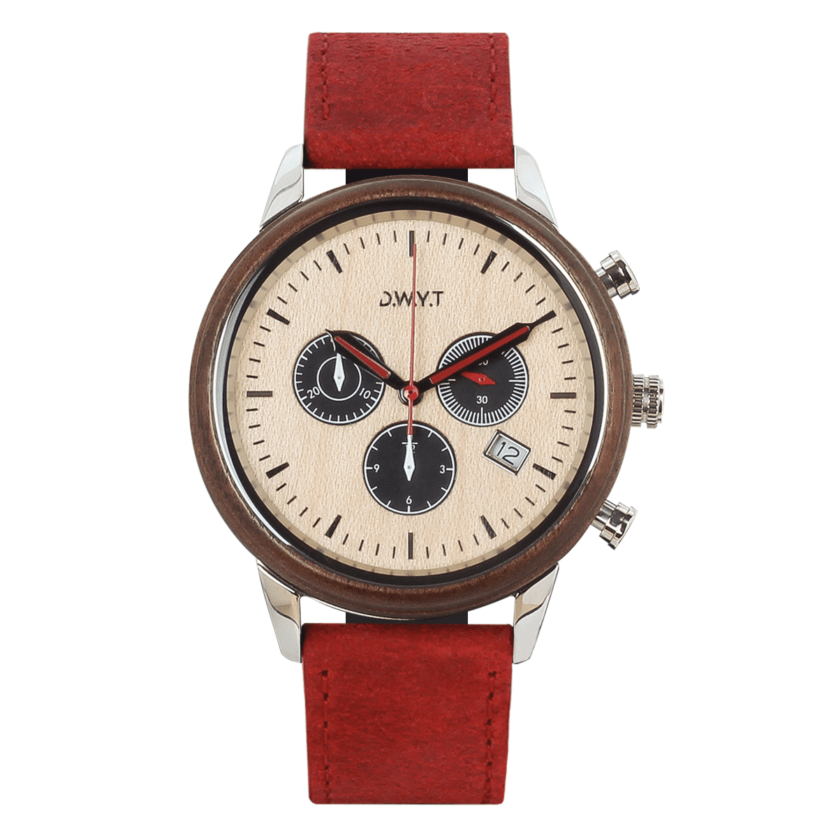Montre chronographe Marco polo avec bracelet en cuir vintage rouge vermillon