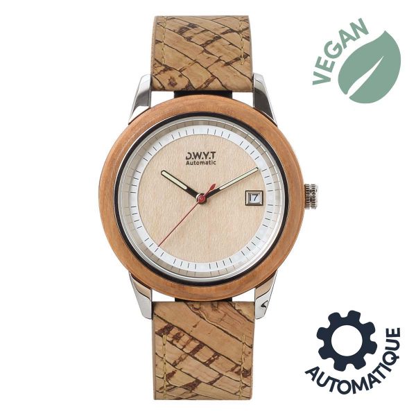 Packshot montre automatique en bois Morning Mood avec bracelet vegan liège