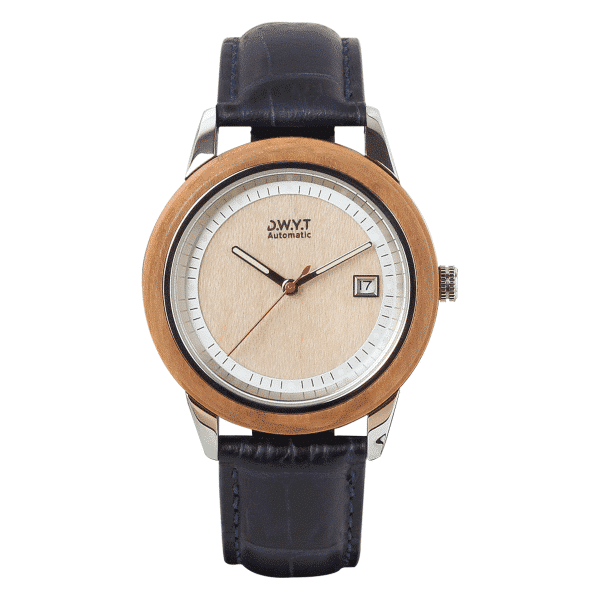 Montre automatique en bois Morning Mood avec bracelet croco bleu océan