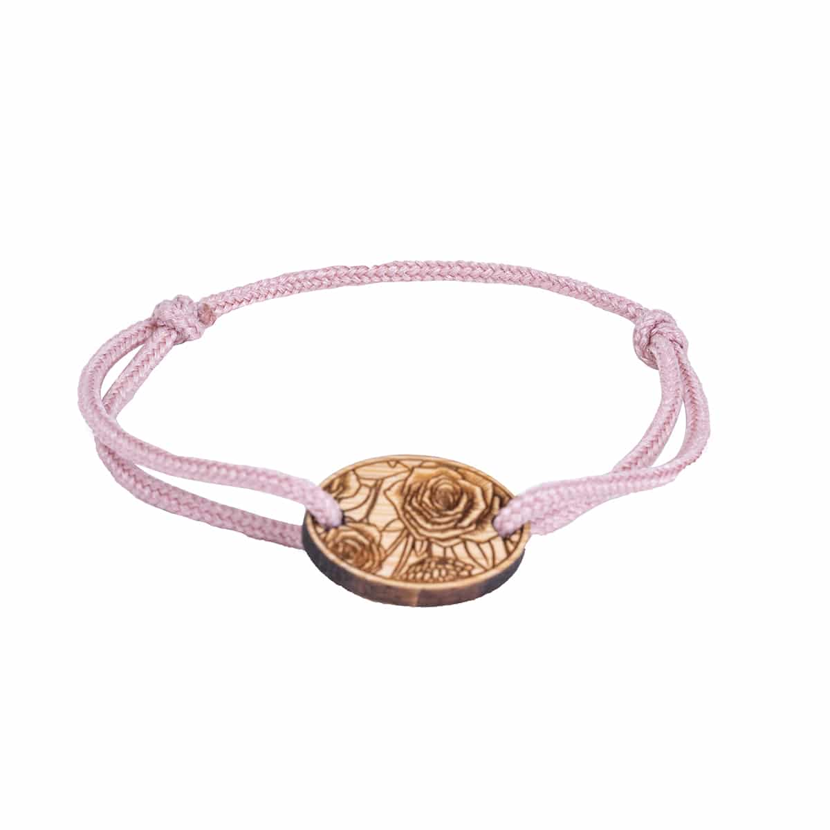 Bracelet Octobre Rose cordon rose à motif floral La Rose