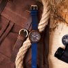 Montre chronographe VDG lifestyle avec bracelet cuir vintage bleu saphir
