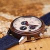 Macro montre chronographe Marco Polo avec bracelet vegan cuir de pomme bleu