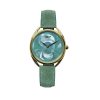 Packshot montre nacre Calypso verte avec bracelet cuir grainé vert émeraude
